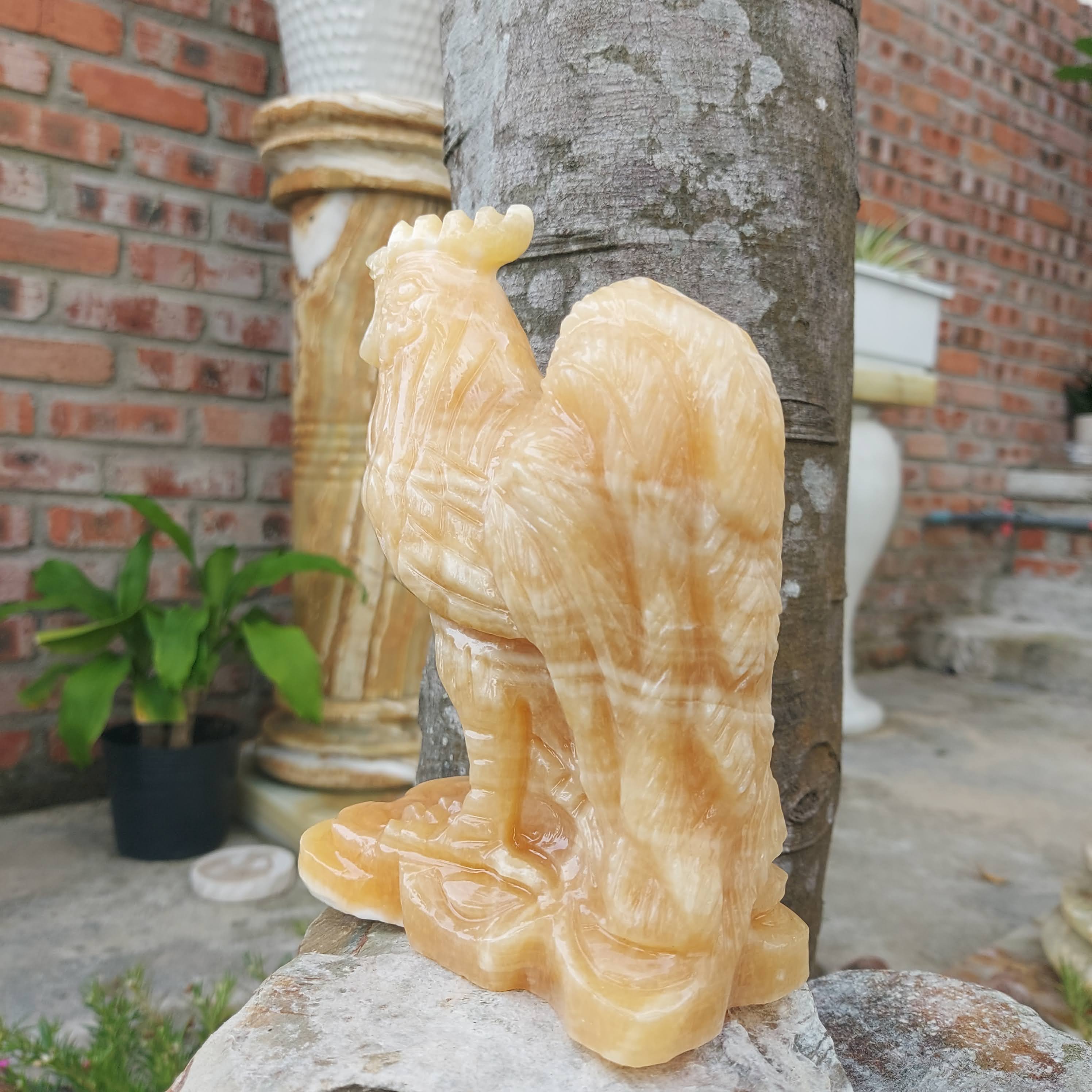 Tượng đá gà 12 con giáp phong thủy đá ngọc hoàng long 15cm đá Non Nước
