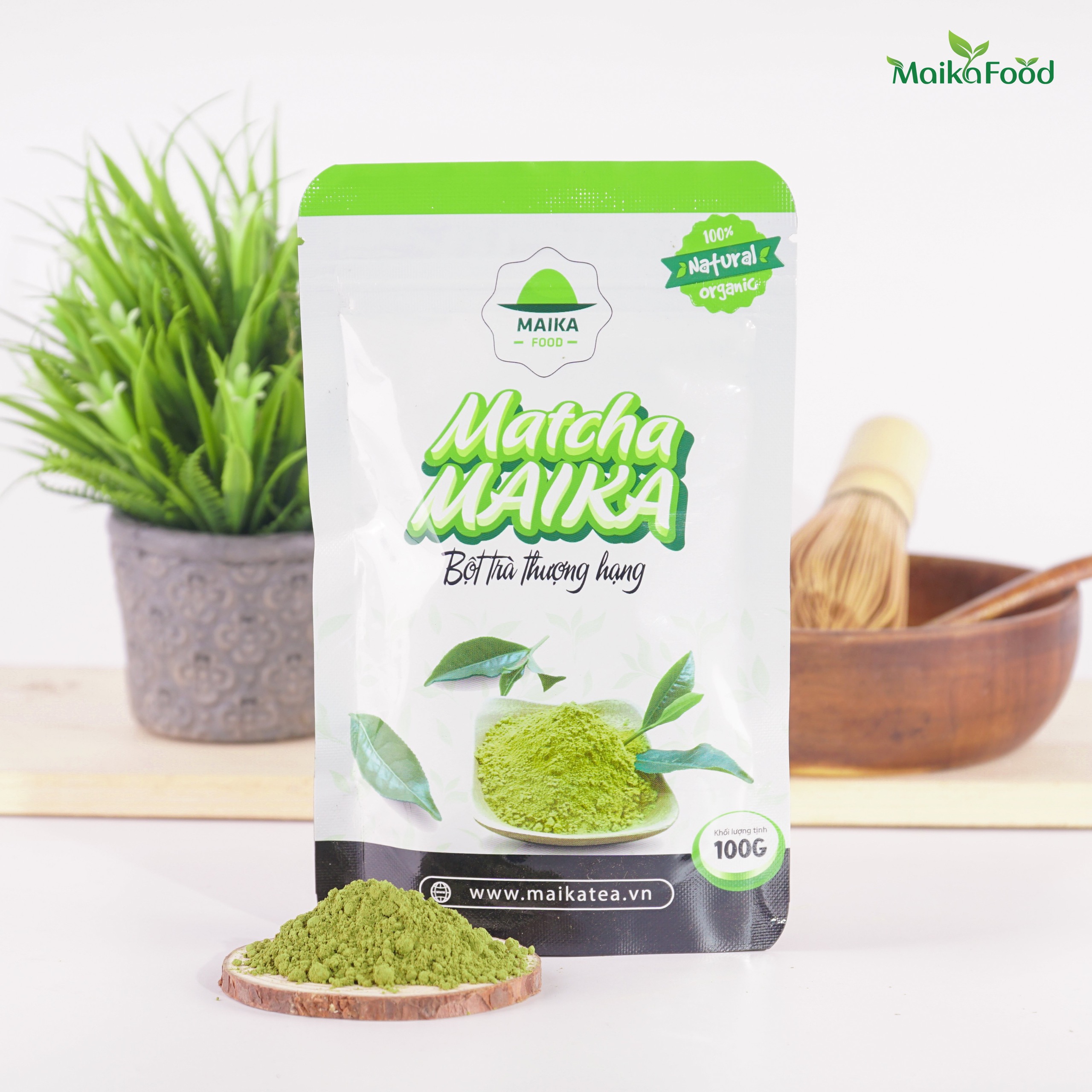 [Organic] Bột Matcha Trà Xanh Nguyên Chất Sấy Lạnh MaikaFood - Dùng Pha Chế, Làm Bánh, Làm Đẹp Túi 100gr