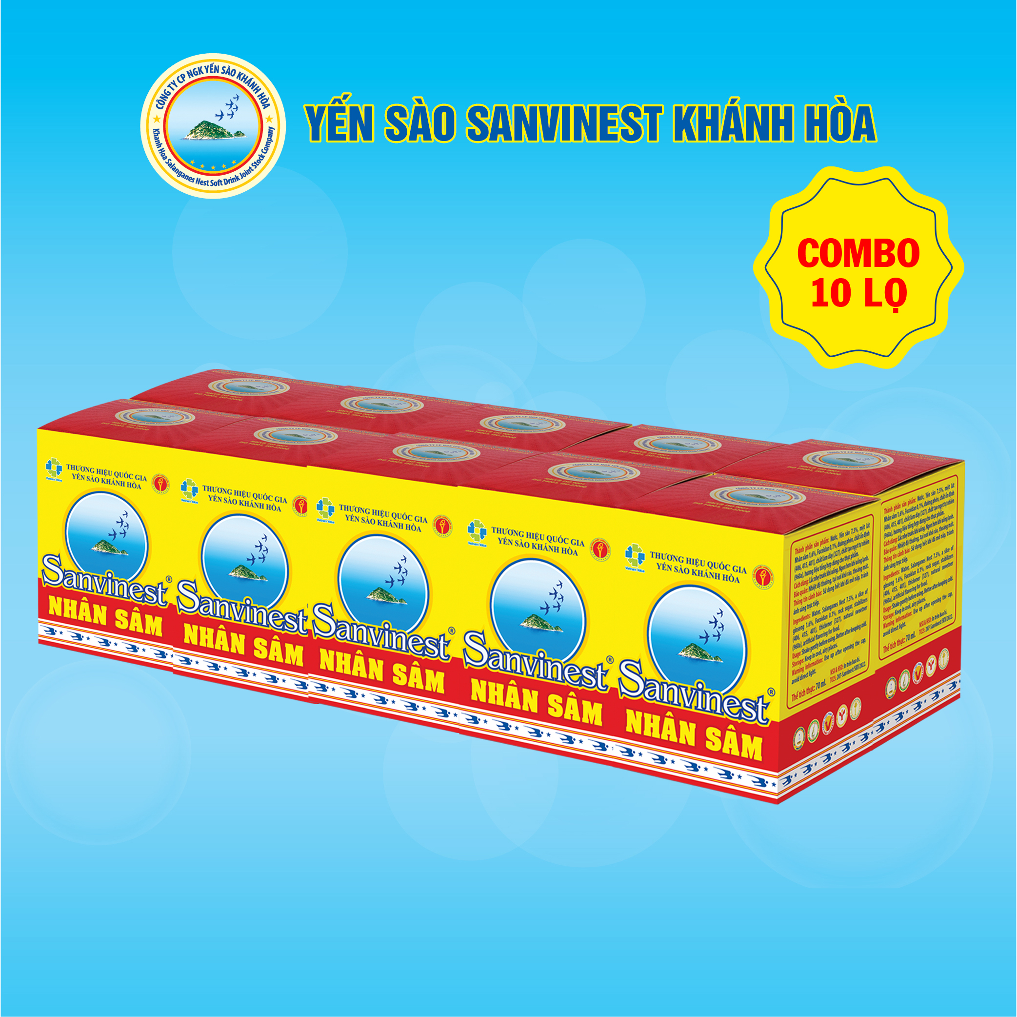 [Combo 10 lọ] Nước Yến sào Sanvinest Khánh Hòa Fucoidan Nhân sâm - 207