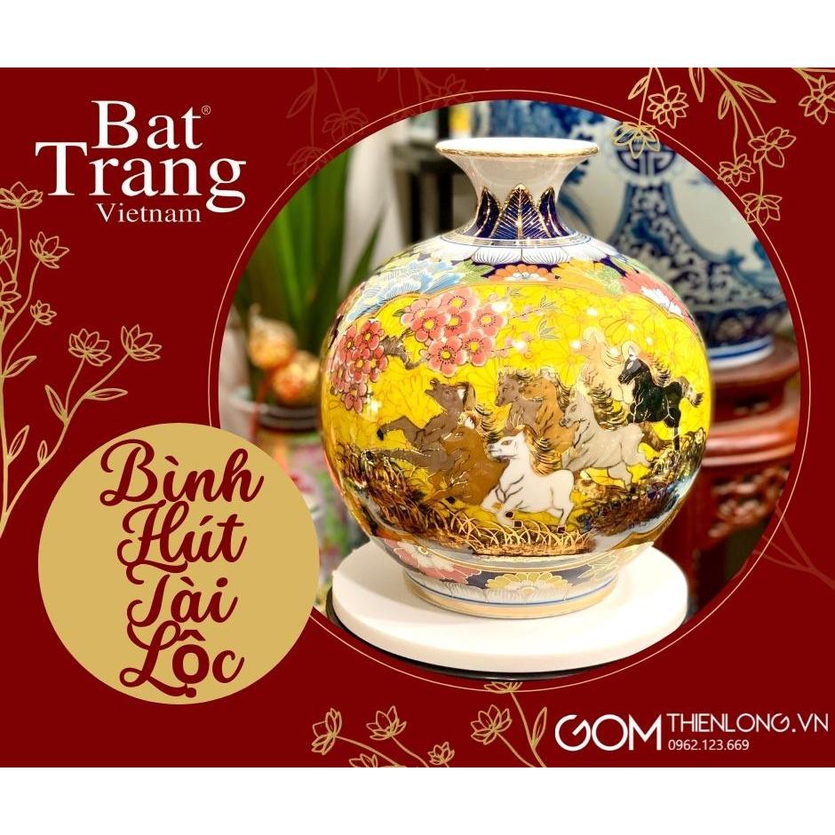 Bình Hút Lộc Thuận Buồm Xuôi Gió - Mã Đáo Thành Công - Nhị Cảnh Vẽ Vàng - Gốm Bát Tràng