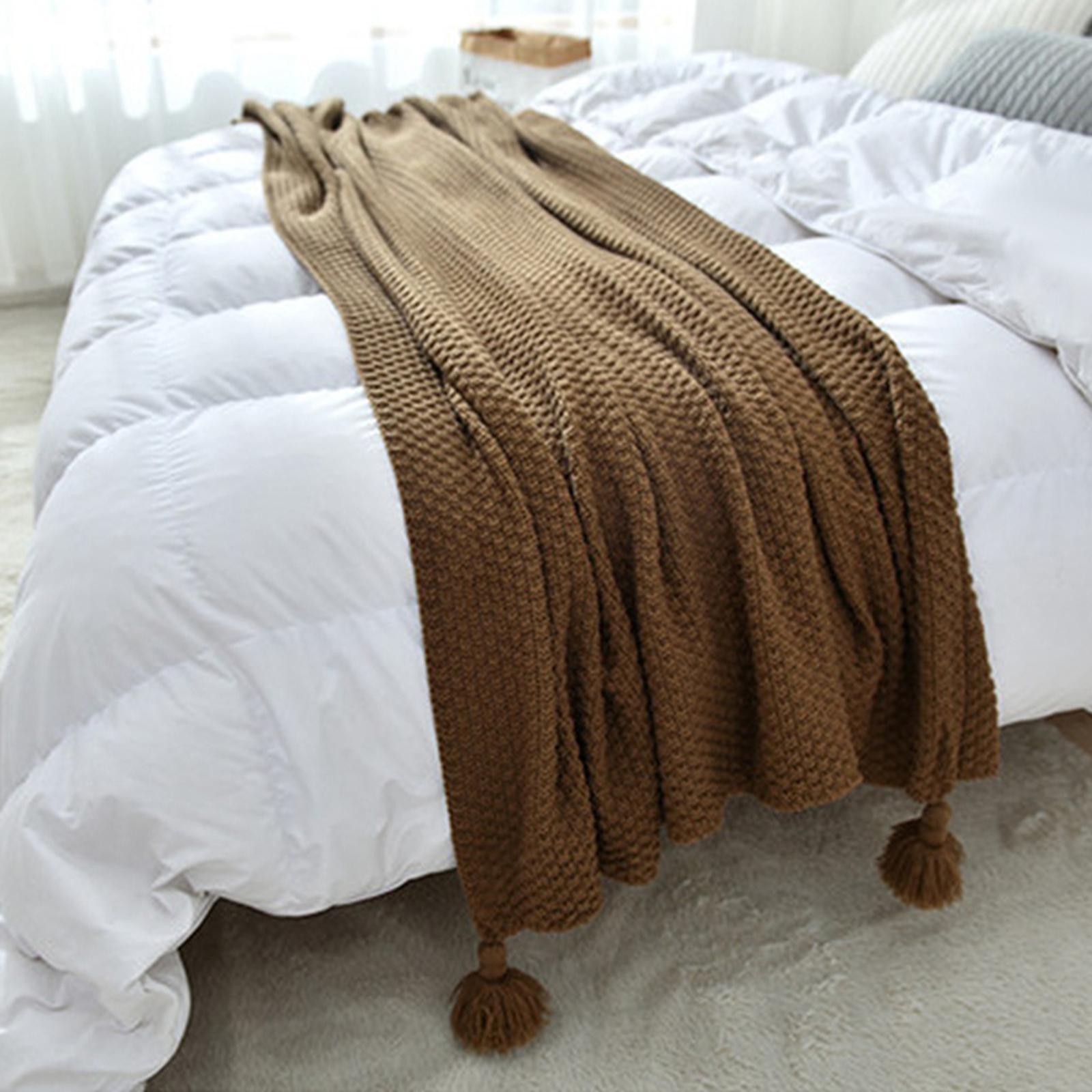 Knit Throw Blanket Camping Blanket with Tassel Soft for Bed Couch Sofa