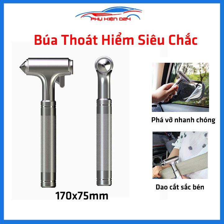 Búa thoát hiểm thép không gỉ trắng, vàng đen 17x7.5cm siêu chắc chắn kèm kính thử búa