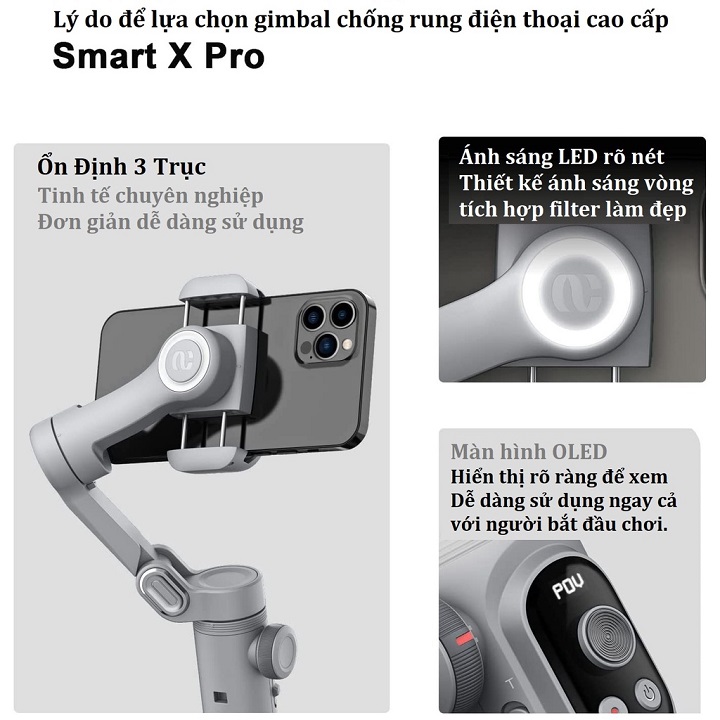 Tay Cầm Chống Rung Điện Tử Gimbal Điện Thoại Smart XPRO - Gậy Chống Rung Có Sạc Không Dây Quay Phim, Video Tiktok