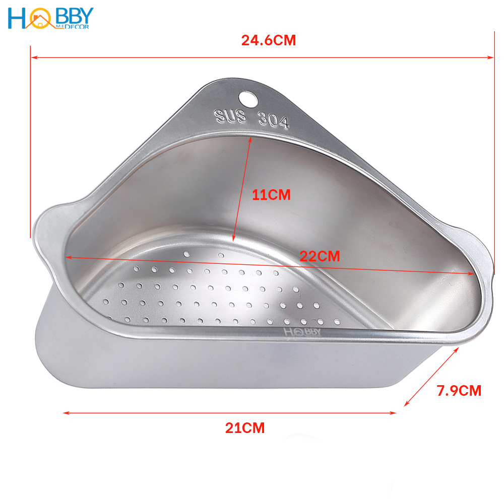 Rổ treo góc chậu rửa chén đa năng Inox 304 Hobby Home Decor KGC1 - kèm sticker và keo dán tiện dụng