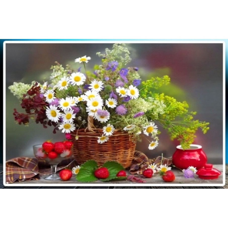 TRANH ĐÍNH ĐÁ BÌNH HOA ĐẸP 65x50cm - chưa đính