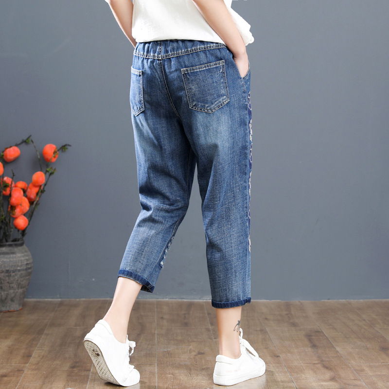 Quần jean bò baggy thêu hoa dây dễ thương QB35