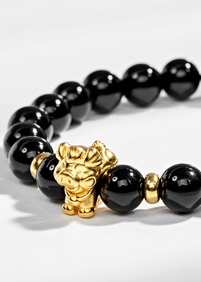 Vòng Tay Đá Thiên Thạch Charm Tuổi Hợi Bạc Mạ Vàng 24K Ngọc Quý Gemstones