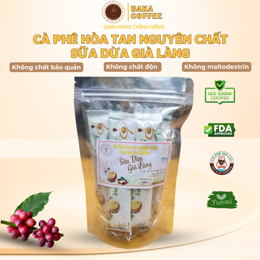 Cà Phê Hòa Tan Nguyên Chất SỮA DỪA GIÀ LÀNG - Bì Zip 10 gói