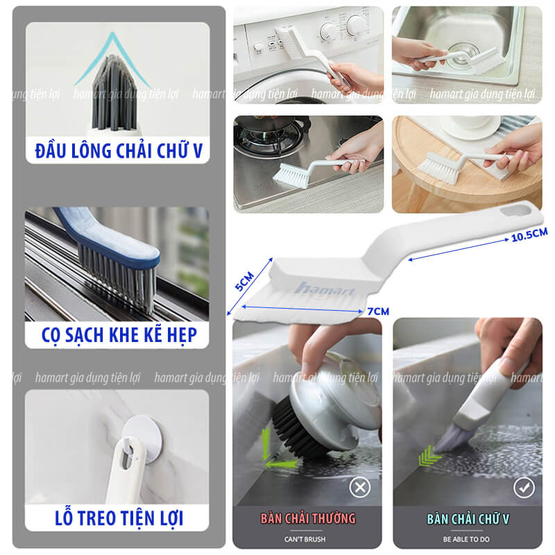 Bàn Chải Vệ Sinh Khe Hở Chữ V Đa Năng Hamart Chà Viền Bếp Cọ Rửa Kẽ Bồn Cầu Cửa Sổ Mép Tường Nhà Tắm