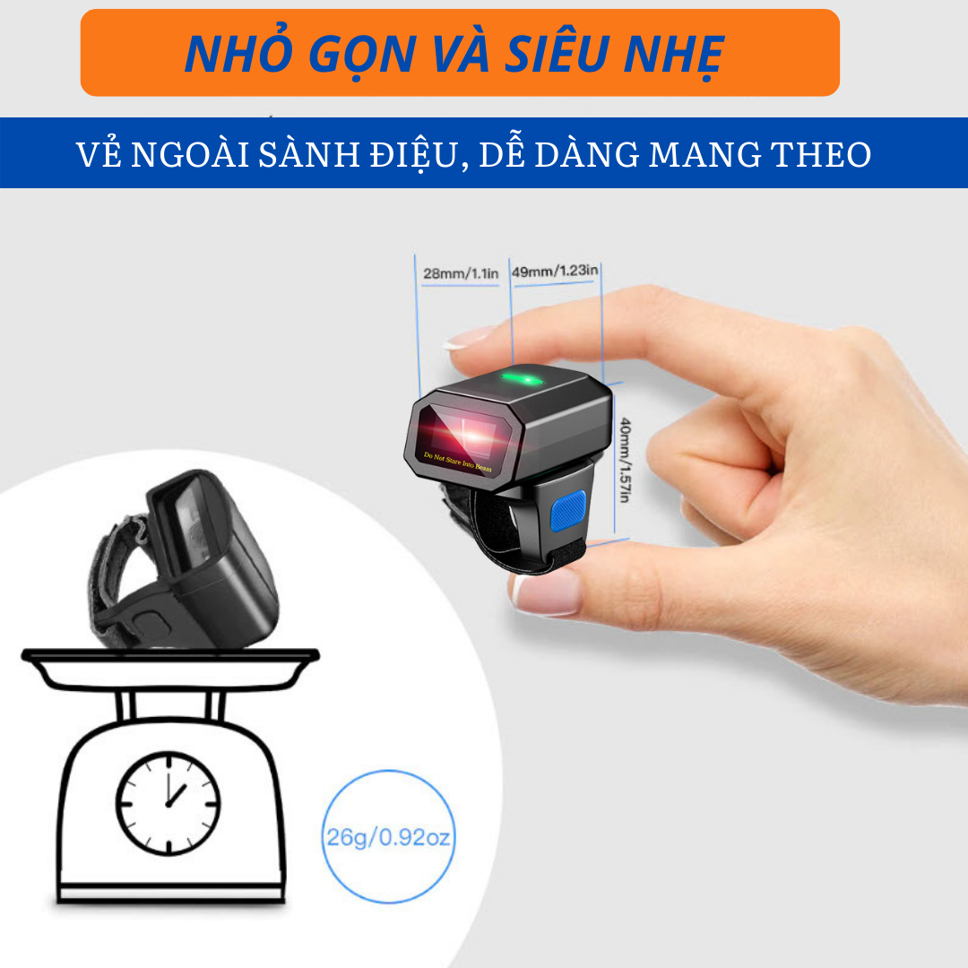 Ring Scanner – Máy quét mã vạch không dây – Máy đọc mã vạch bluetooth – OPTORI OP3102 (Hàng chính hãng)