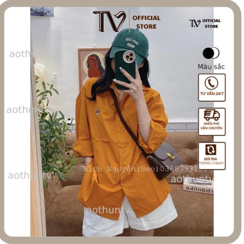 Sơ Mi Nữ Tay Dài ATV Áo sơ mi thêu gấu TTA877 Chất Đũi Lụa Mát Màu Cam Hottrend