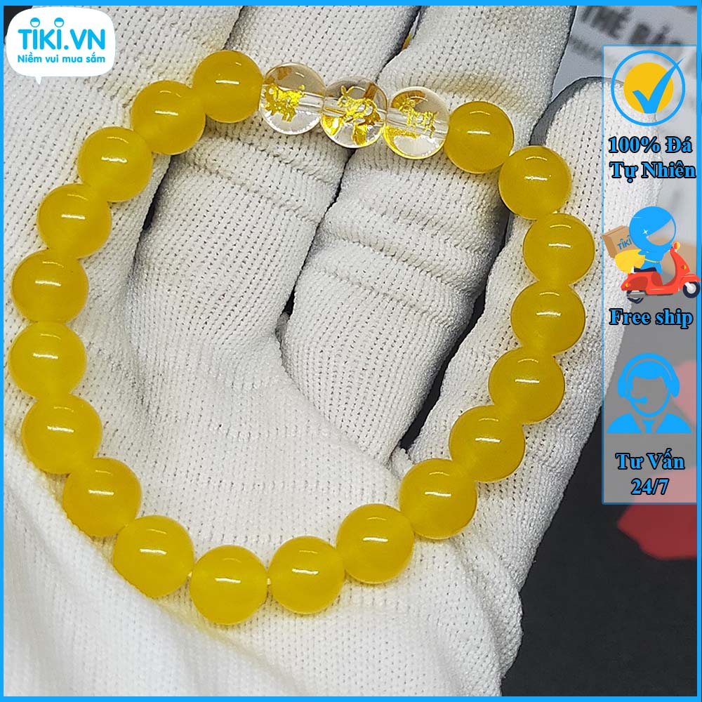 Vòng tay phong thủy mệnh kim tam hợp hợi mão mùi - chất liệu mã não vàng tự nhiên- size 8 10ly cho người mệnh thổ, mệnh kim - có khai quang điểm nhãn may mắn tài lộc - bảo hành 12 tháng - PHONG THỦY ANH VŨ