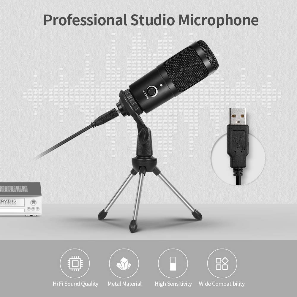 Micrô Phòng Thu Chuyên Nghiệp USB Bằng Kim Loại Với Mic Cardioid Studio Cho Máy Tính Xách Tay PC