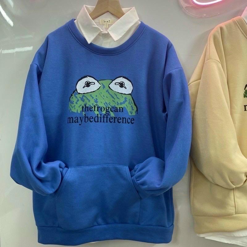 Áo hoodie  không nón in hình chú ếch hoạt hình siêu cute phong cách tự do dễ thương chất vải mềm mịn, năng động cho cách bạn học sinh sinh viên