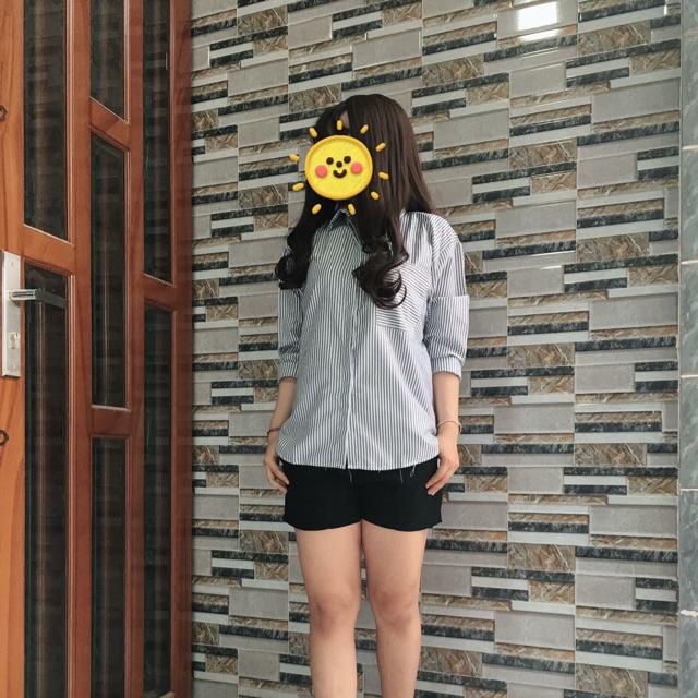 ÁO SƠ MI OVERSIZE SỌC XÁM 1 TÚI