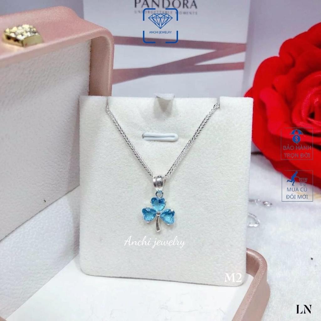 Dây chuyền nữ cỏ 3 lá đính đá nữ bạc thật đeo không đen màu đỏ xanh tím trắng - Anchi jewelry , quà 8 3