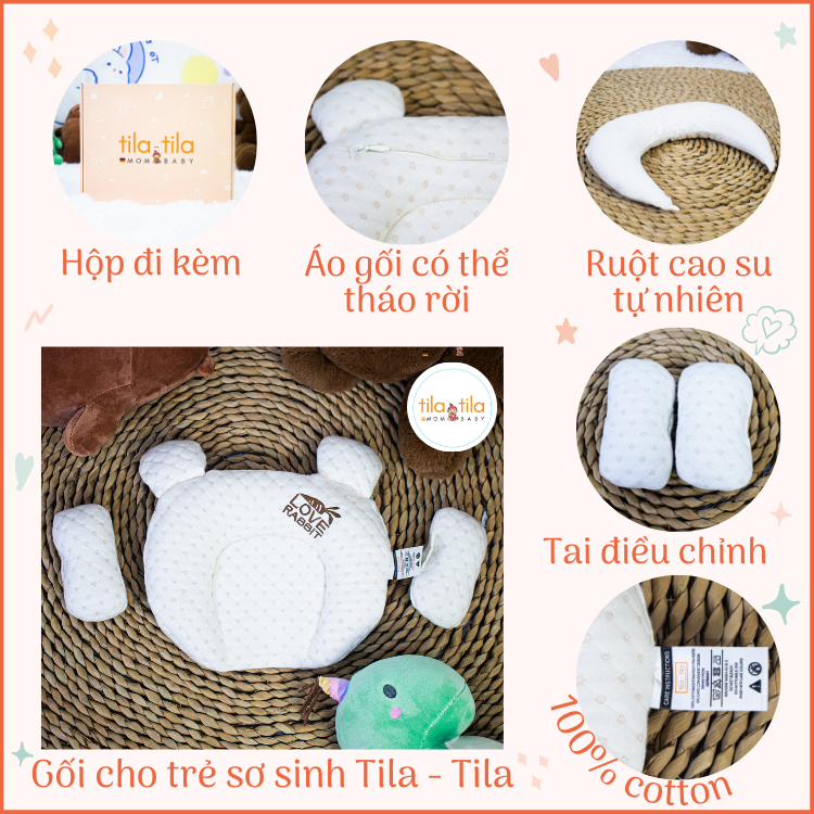 Gối Cao Su Non Cho Em Bé Loại Cao Cấp Chính Hãng Tila-Tila Thương Hiệu Đức Mã TG02 Chống Méo Đầu, Bẹp Đầu, Nghẹo Cổ, Còm Lưng Bé