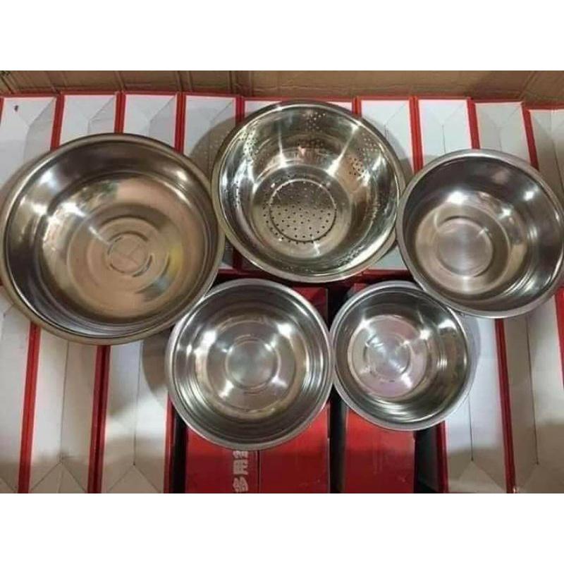 Bộ 5 bát inox đựng thức ăn trong tủ lạnh kèm nắp đậy