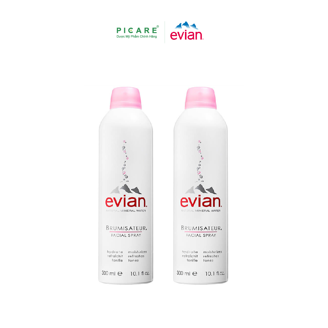 Combo 2 Xịt khoáng Evian Cấp Ẩm Và Làm Dịu Da Spray Brumisateur Natural Mineral Water 300ml