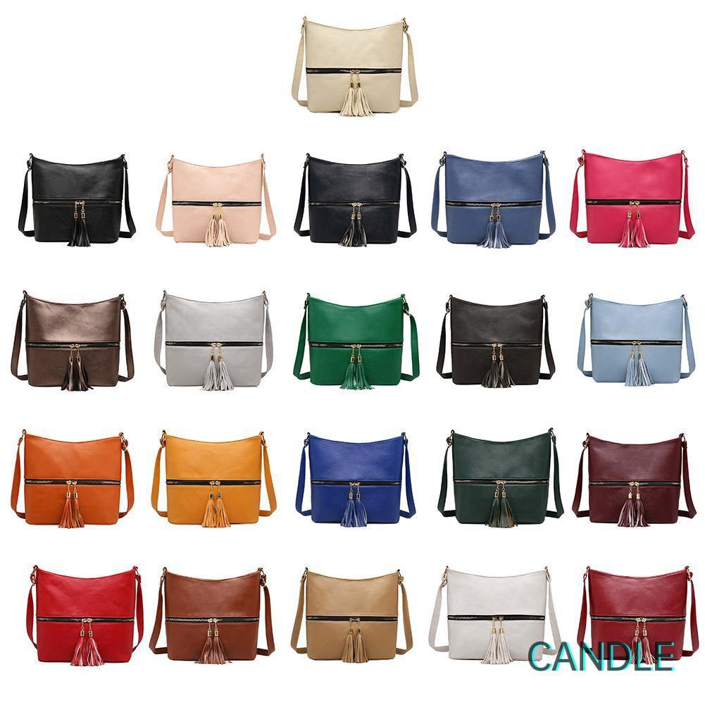 Túi Da Đeo Chéo Màu Trơn Phối Tua Rua