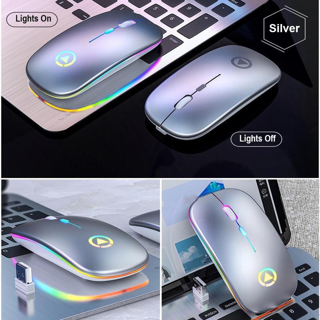2Pcs Wireless Bluetooth Mouse Rechargeable LED Backlit Less Noise Portable