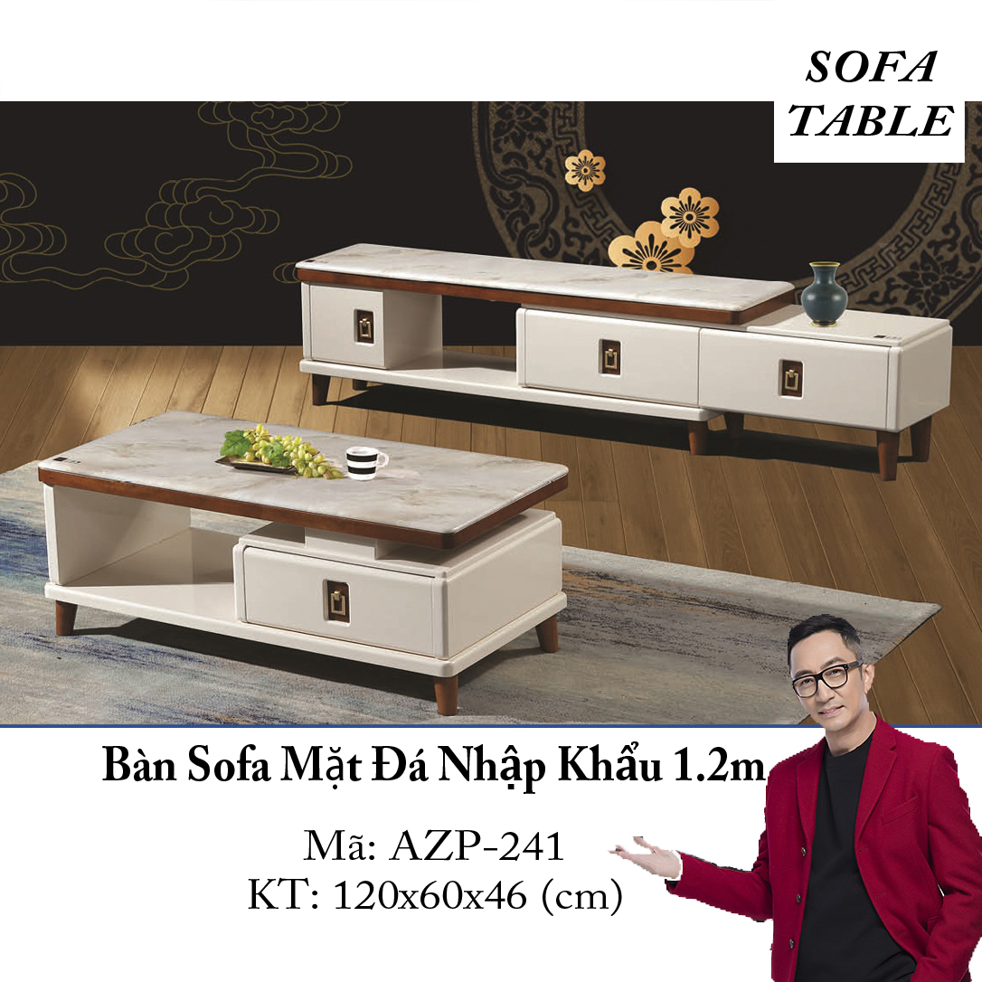 Bàn Sofa Mặt Đá Size 1.2m / 1 Ngăn Kéo / Dòng Cao Cấp - Hàng Nhập Khẩu AZP-T241-12