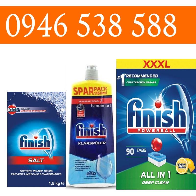 Combo 90 Viên rửa bát Finish all in one + Muối rửa bát Finish 1.5kg + Nước làm bóng finish 1150ml Finish.edu.vn