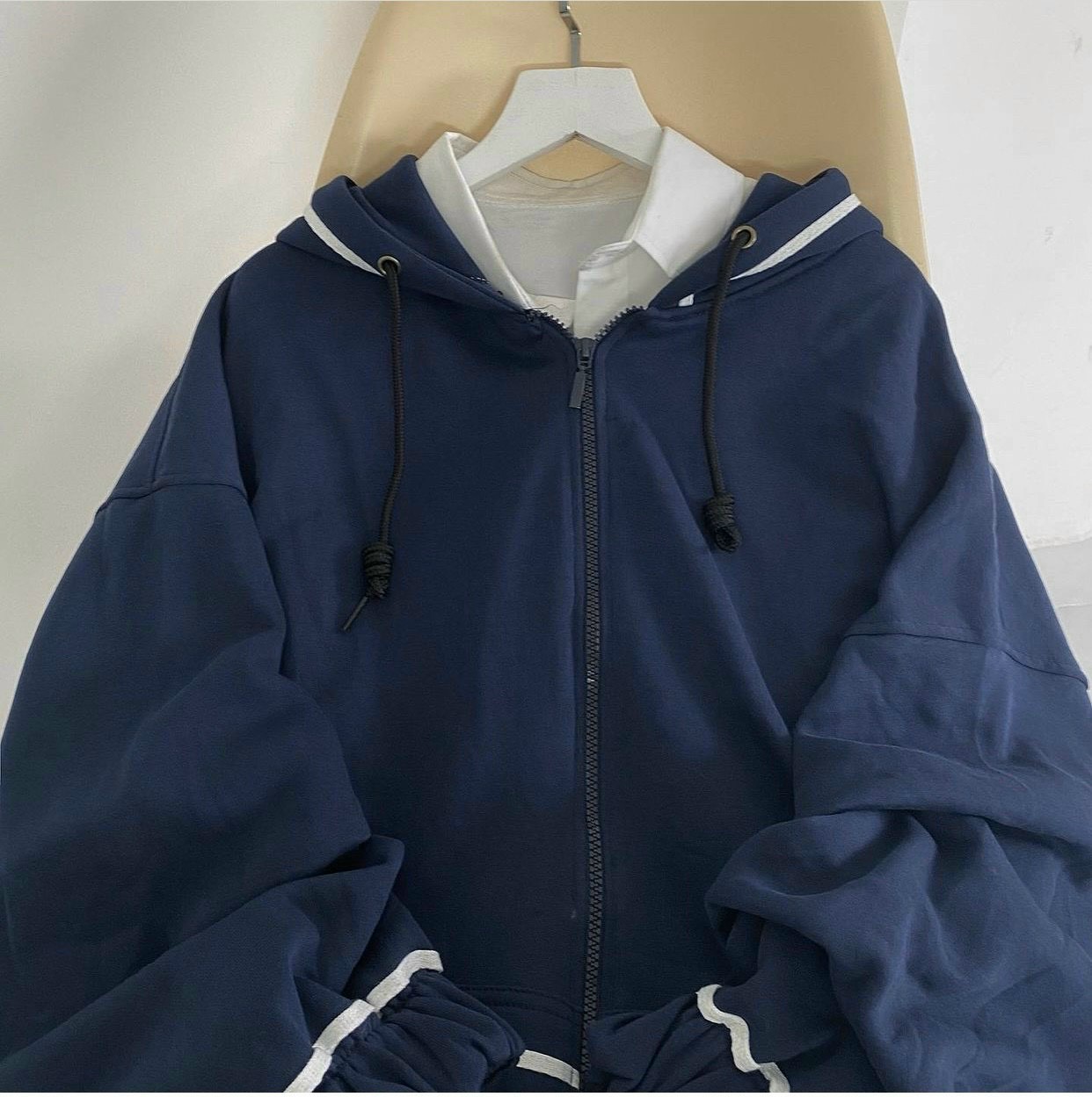 Áo Khoác Hoodie Viền Tay Bồng Nữ Jacket form rộng có mũ, áo khoác unisex ullzang có túi phối viền dáng rộng chất nỉ ngoại đẹp, áo khoác nỉ có mủ chống nắng chống mưa