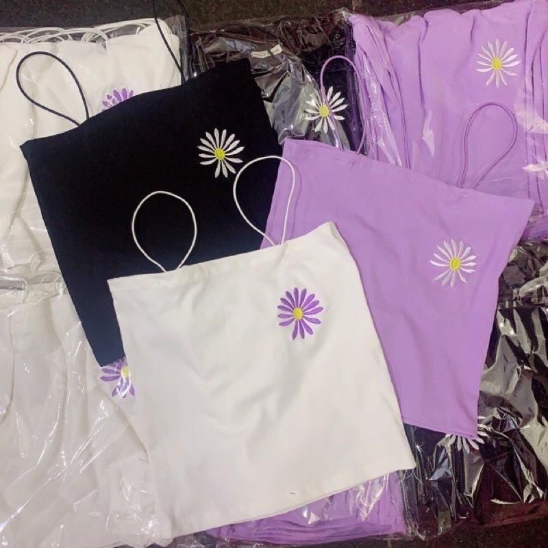 ÁO HAI DÂY THÊU HOA CÚC 1 BÊN