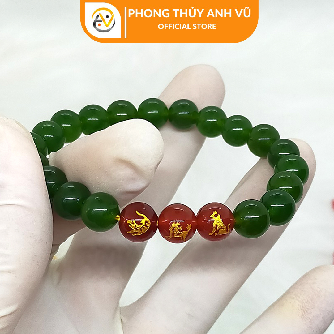 Vòng mã não xanh tam hợp dần ngọ tuất đã khai quang - size 8 10ly cho nữ - may mắn tài lộc - Vòng Tam Hợp Anh Vũ