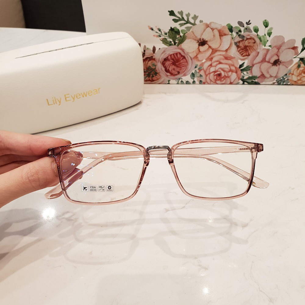 Gọng Kính Cận 2165 Hàn QuốcKính Giả Cận Mắt Kính Vuông Cầu Kính Kim Loại Kính Không Độ Có Hộp Đựng Khăn Lau