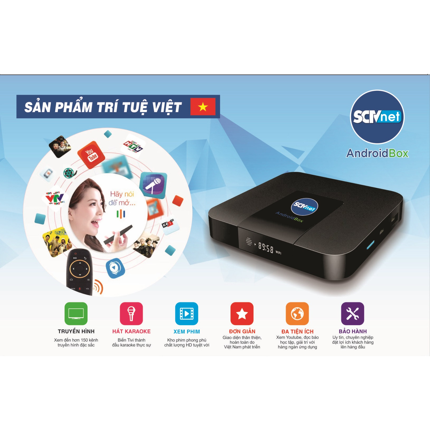 SCTV Android Box Cao cấp S2 2020 đỉnh cao công nghệ ( HĐH Android TV 9, Điều khiển giọng nói 1 chạm, chuột bay , Kết nối Bluetooth không dây, Hình ảnh 4K, Cổng âm thanh quang Optical ) - Tặng gói giải trí bản quyền Family - Hàng chính hãng