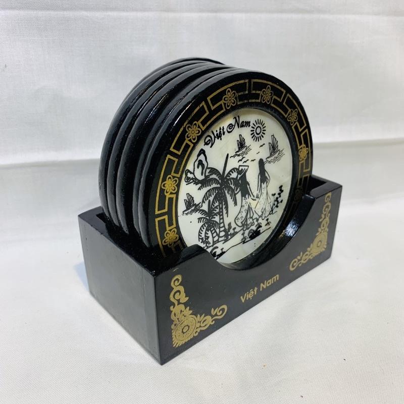 Bộ Lót Ly Lót Cốc Khảm Trai 6 Miếng - Vietnam Mother Of Pearl Lacquer Coaster