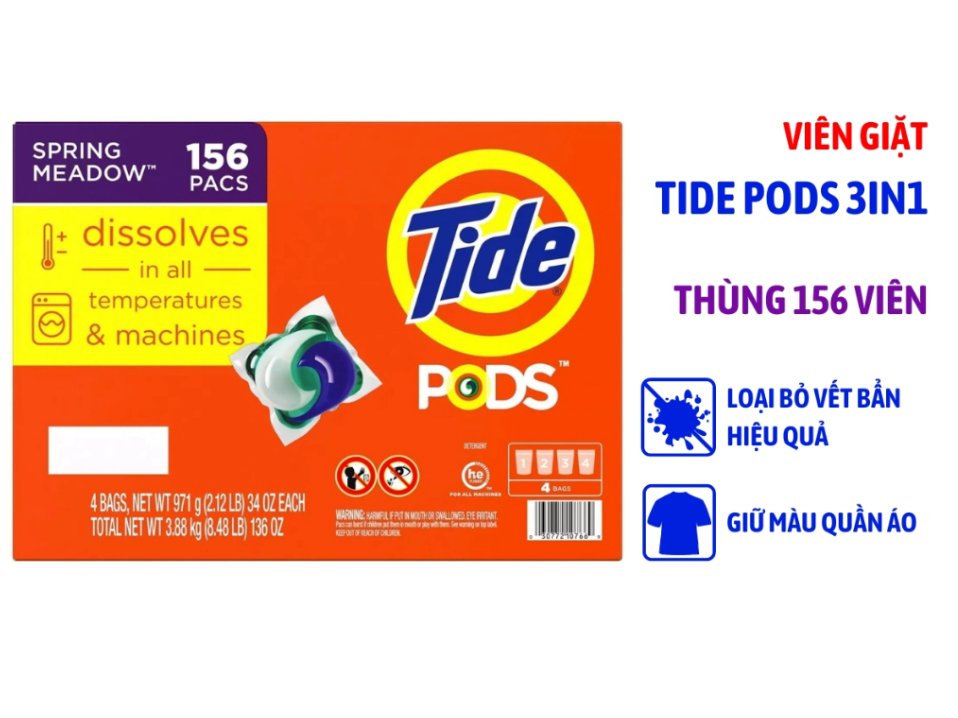 Viên giặt xả tide pods 3 in 1  thùng 156 viên mẫu mới của mỹ