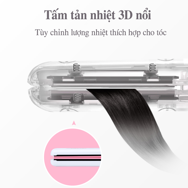 Máy uốn ép tóc 2In1 VIVID&amp;VOGUE️ VAV066B/Màu Trắng, máy làm tóc mini tạo xoăn và ép thẳng chứa tinh dầu Keratin Argan-Hàng chính hãng