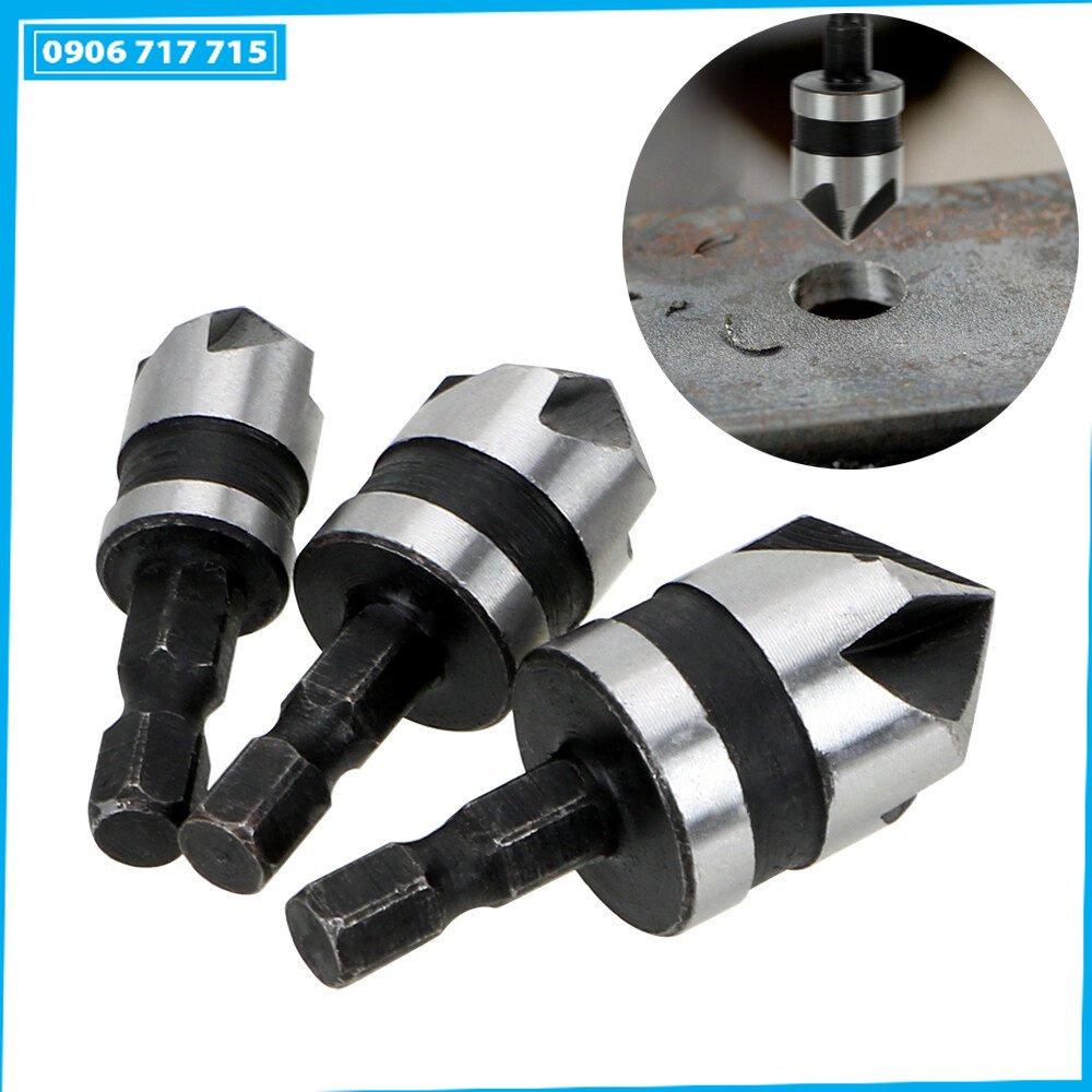Bộ 3 mũi khoan vát mép góc bằng thép carbon 90 độ chuôi lục giác 5 khóe