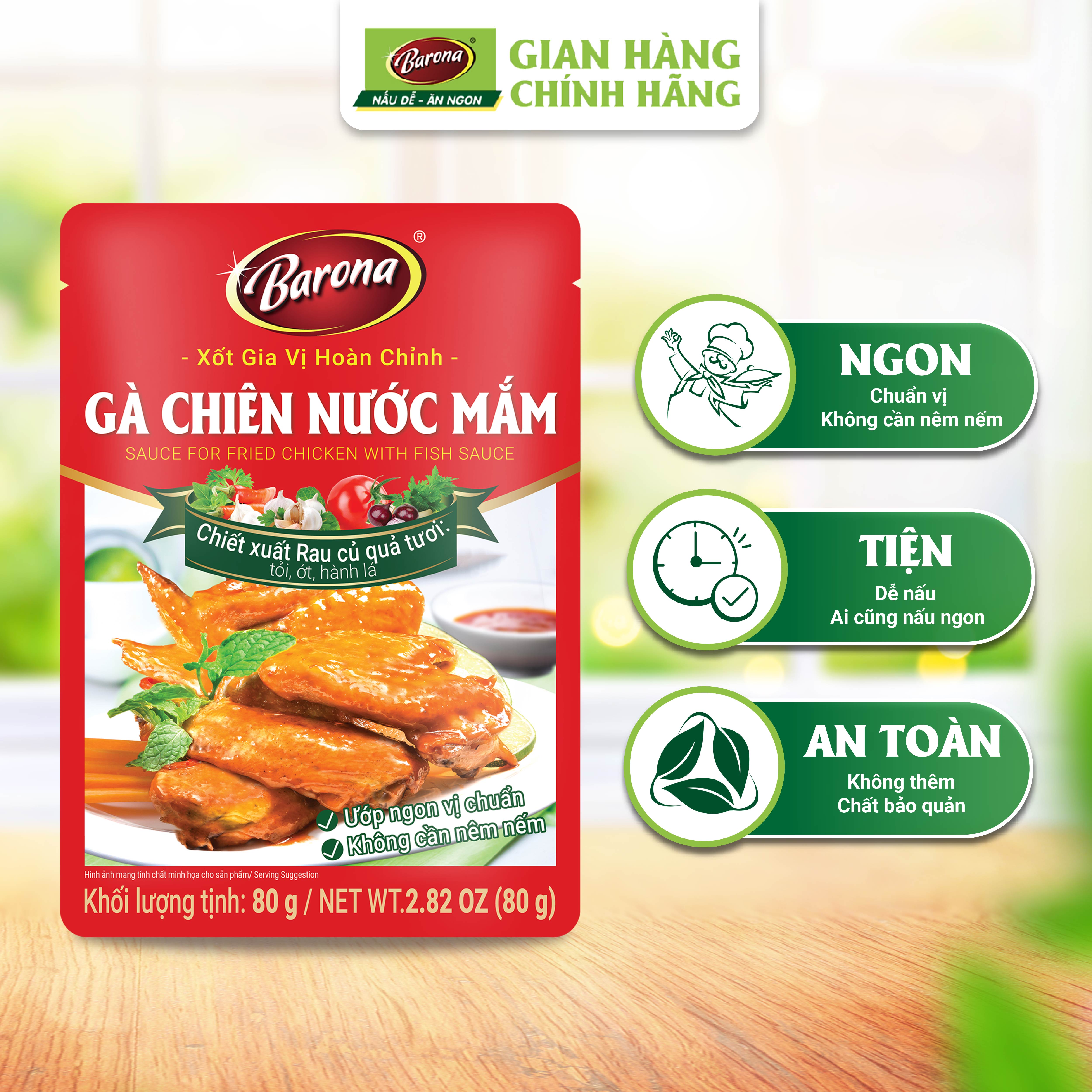 Combo 1 hộp (20 gói) Gia Vị Gà Chiên Nước Mắm Barona 80g ướp ngon chuẩn vị không cần nêm nếm