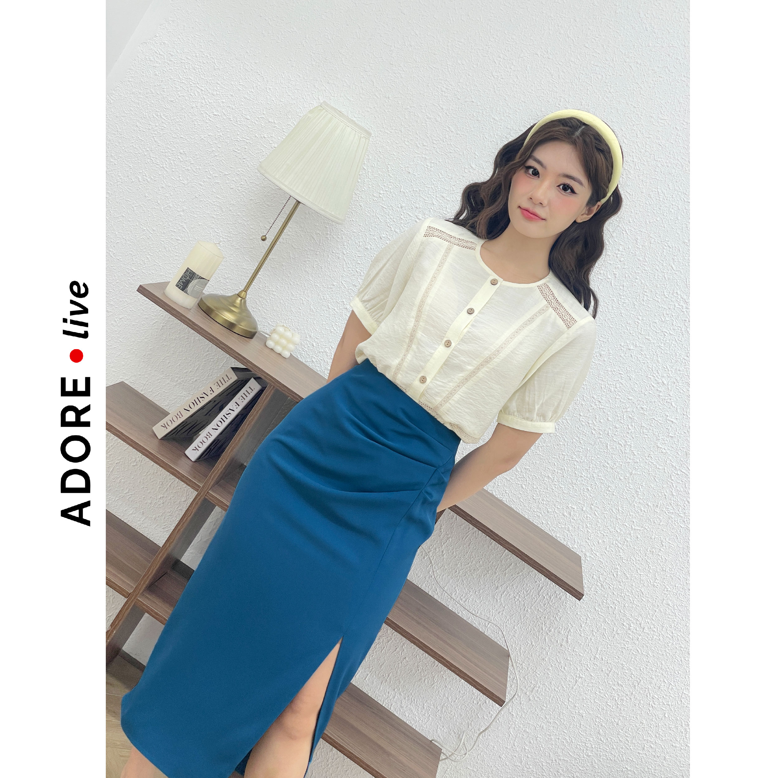 Áo sơ mi Tops casual style đũi  phối ren 321TO1044 ADORE DRESS