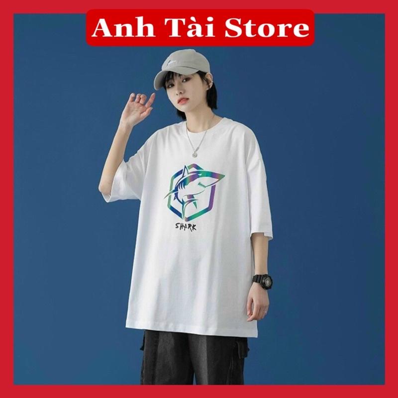 Áo thun tay lỡ phản quang phông Unisex nam nữ chất Premium Cotton oversize đến 75kg form rộng co dãn 4 chiều SHARK AX11