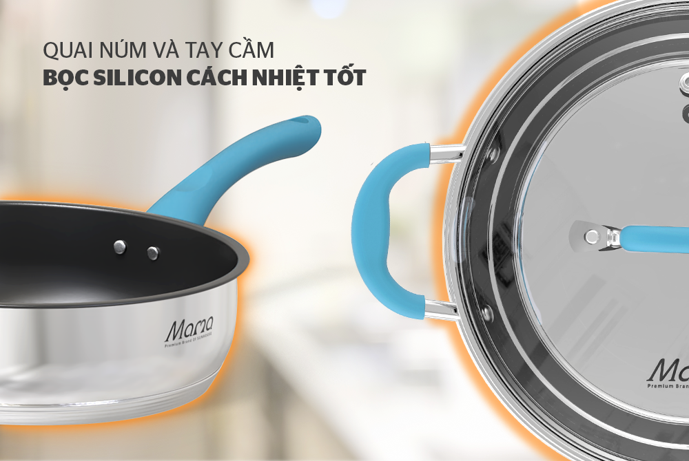 Bộ nồi chảo inox 5 đáy SUNHOUSE MAMA SHG506 size nồi 16-20-24 - chảo 24cm dùng trên mọi loại bếp