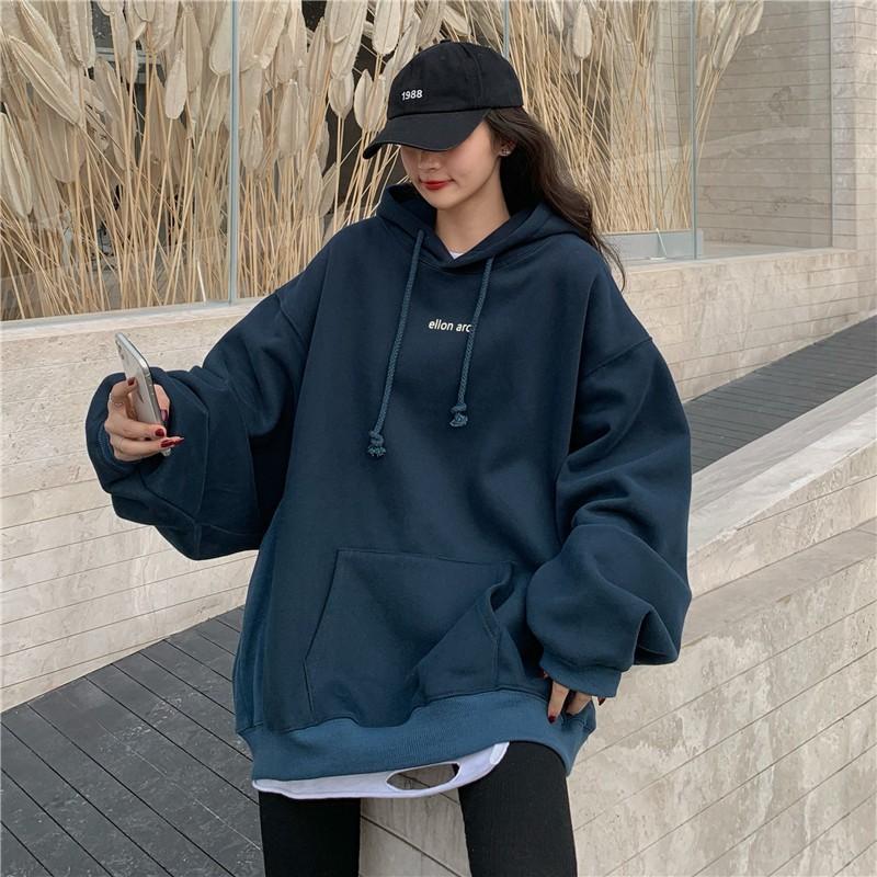 Áo hoodie nữ form rộng, Áo hoodie nữ form rộng nỉ dày có mũ unisex màu xám mặc nhà đi chơi đi học ulzzang hàn quốc