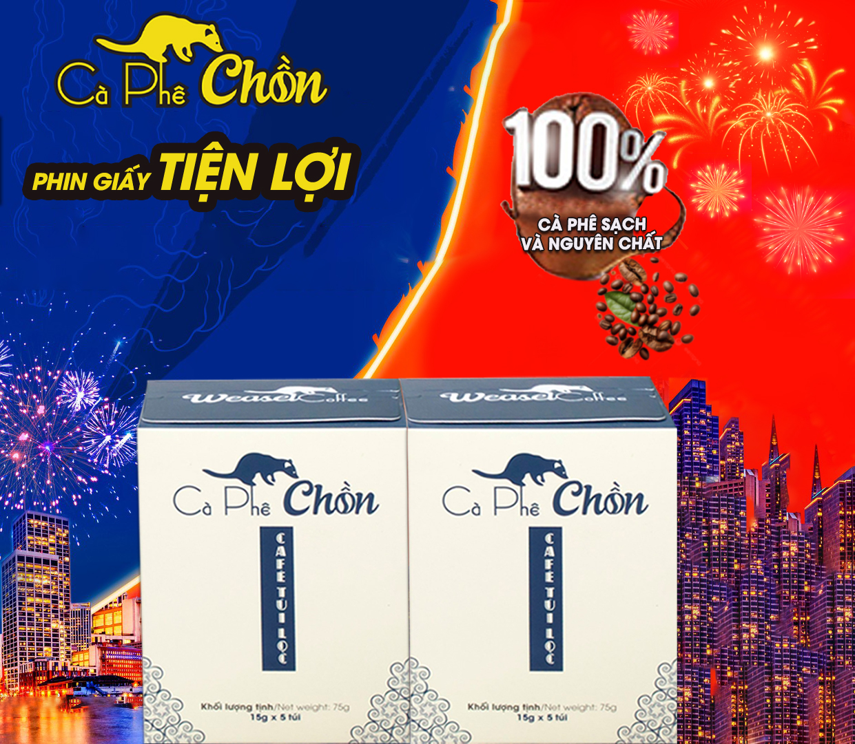 Cà Phê Chồn phin giấy Cocoa Indochine (Hộp 5 Gói x 15g)