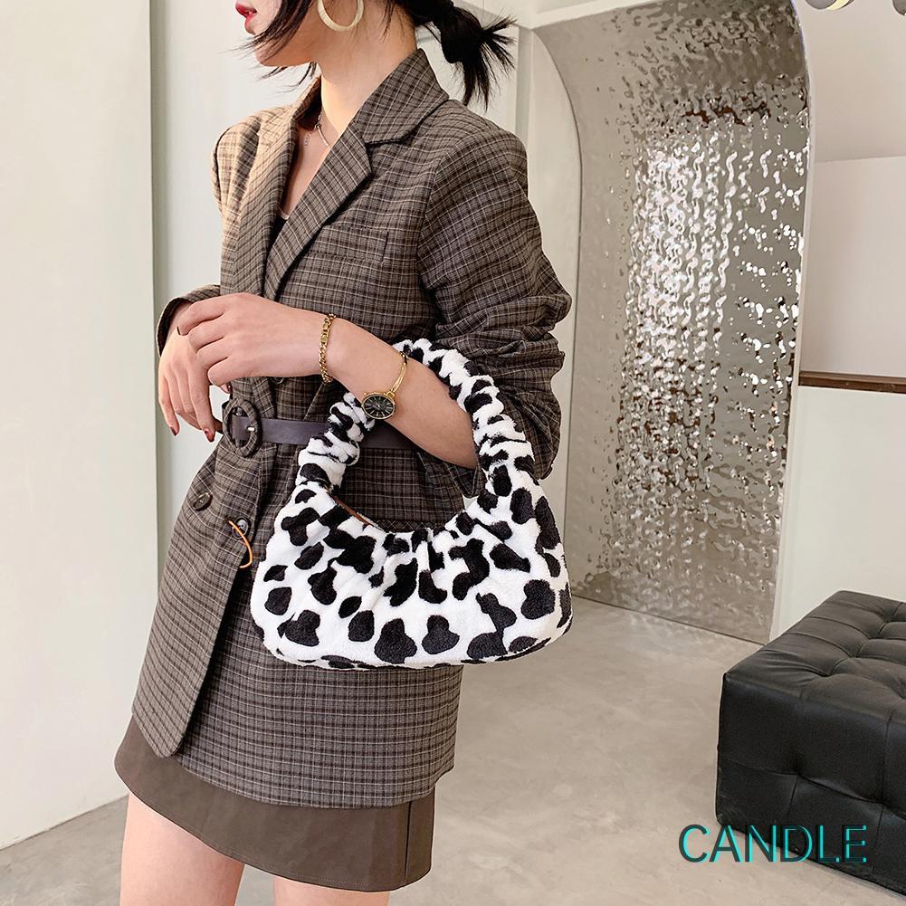 Túi xách nhồi bông đeo vai xếp nếp họa tiết da động vật cho nữ