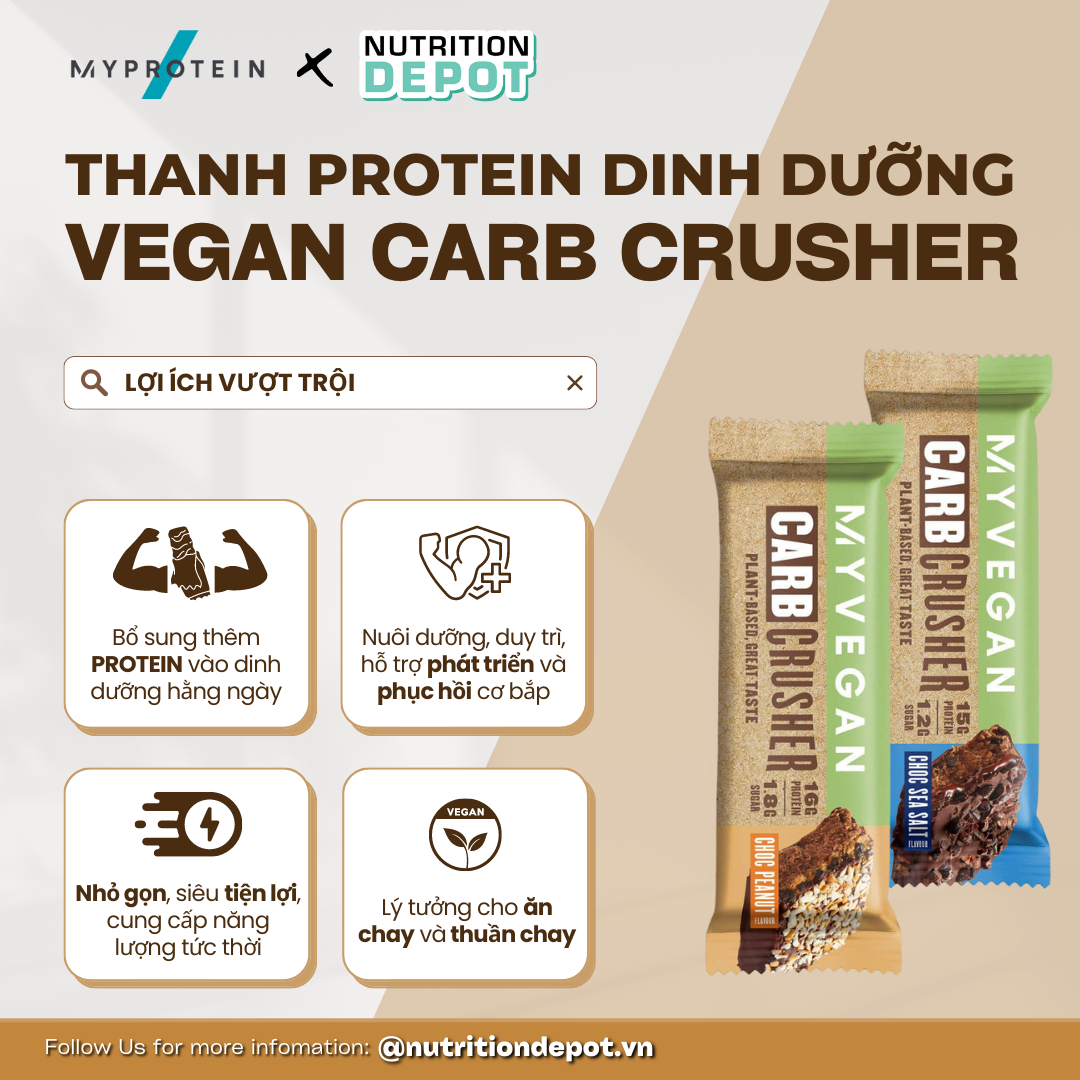 Bánh Vegan Carb Crusher Myprotein bổ sung năng lượng và protein thực vật - Hộp 12 cái - Nutrition Depot Vietnam