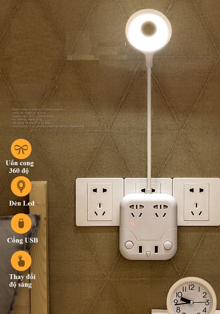 Ổ Cắm Đa Năng Có Cổng USB Tích Hợp Đèn Led Diều Chỉnh Độ Sáng