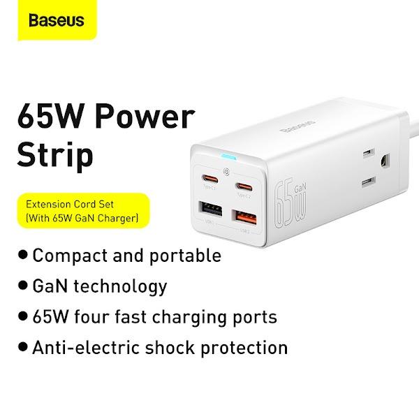 Bộ sạc nhanh 65W Baseus GaN3 Pro Desktop Powerstrip 2AC+2 U+2C (With Mini White Cable Type-C to Type-C 100W(20V/5A) 1m) (Hàng chính hãng)