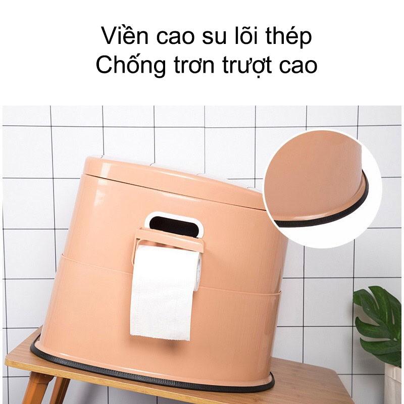 Bồn cầu di động bằng nhựa cho người già/người ốm/phụ nữ sau sinh có viền cao su chống trơn trượt