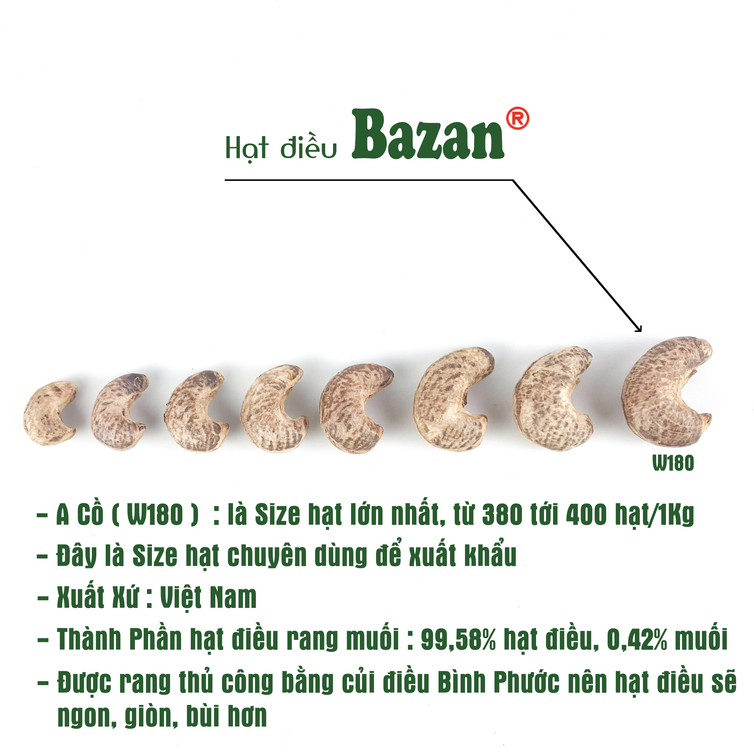 Hạt điều rang muối Bazan Bình Phước nguyên hạt dinh dưỡng A+ loại 1 hộp 400g nắp bật còn vỏ lụa