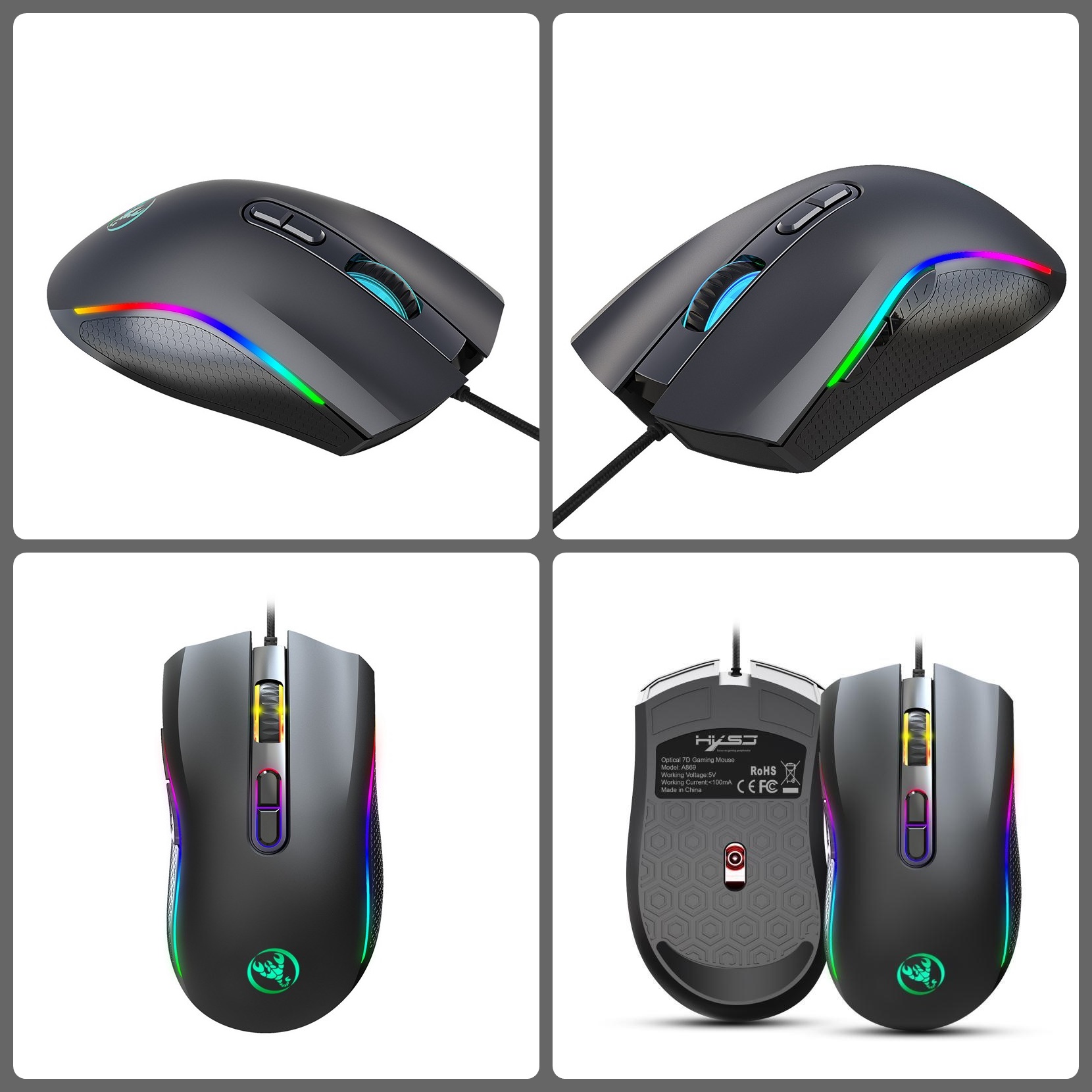 Chuột LED RGB 7200 DPI Gaming Mouse A869 cho máy tính