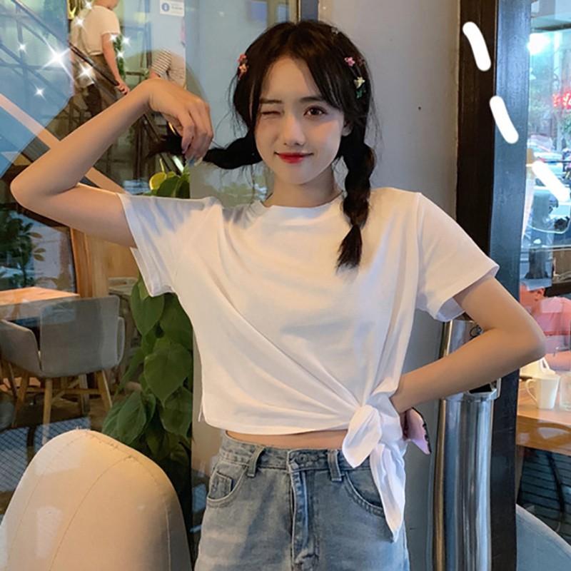 Áo thun tay ngắn cổ tròn thiết kế dáng rộng thoải mái cho nữ